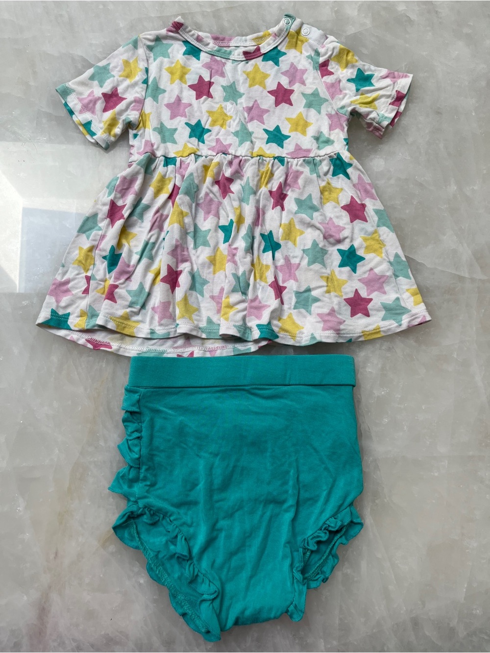 Posh Peanut Star Print Top & Teal Diaper Cover